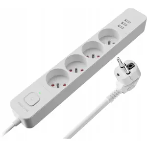 Сетевой удлинитель DEFENDER SFS 133 1,5 м — 4 розетки, 3× USB, белый