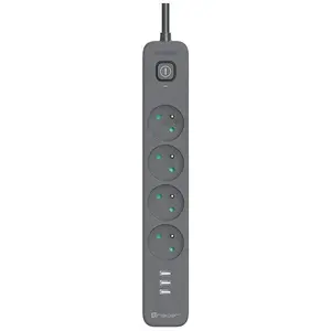 Sadalītājs TRACER Power Line+ mobile ready 5 m — 4 kontaktligzdas + 3×USB A (5V 2,4A)