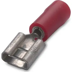 Terminal end cap BM S.P.A BM 00190S2 — red insulated electrical terminal, 6.3 mm blade, fits 0.8–1.5 mm² wires (pack 25)