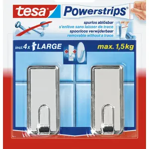 Līmējošie āķi Tesa PowerStrips Large Classic hromēti, 2 gab.
