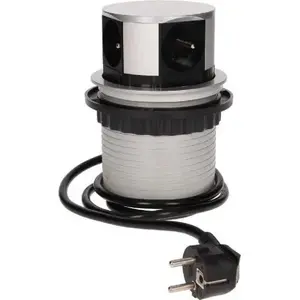 Furniture pop-up power outlet ORNO OR-AE-1341 — 4×230V sockets, silver, 1.5 m cable