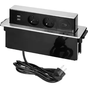 Iebūvējama izvelkama mēbeļu kontaktligzda ORNO OR-GM-9016/B-G ar 2x 2P+Z, 2x USB A, HDMI, 2 m kabeli, INOX