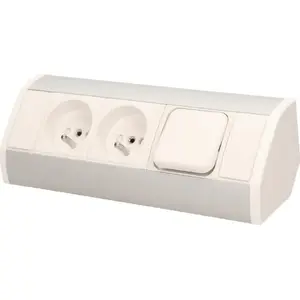 Furniture-mounted double electrical outlet ORNO OR-GM-9002/W-G with two 2P+Z sockets and built-in switches, white-silver