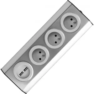 Mēbeļu/virtuves kontaktligzda ORNO FS-3 ar 3×2P+Z, 2×USB lādēšanas spraugām, INOX nerūsējošā apdare
