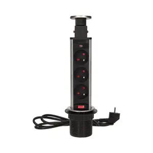 Furniture pop-up power outlet ORNO OR-AE-1348, round 6 cm cutout, 3×250V AC sockets, retractable with lock