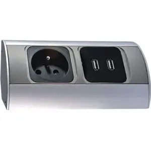Built-in furniture socket ORNO OR-AE-1310 single 16A grounded outlet with 2×USB IP20 aluminium/plastic