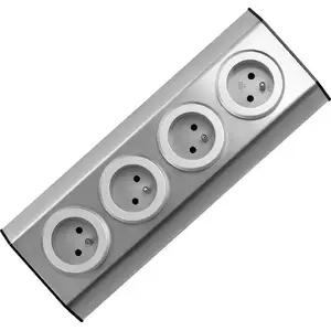 Furniture and Kitchen Power Outlet Panel ORNO FS-1 — 4×2P+Z stainless steel, hook-and-loop mounting