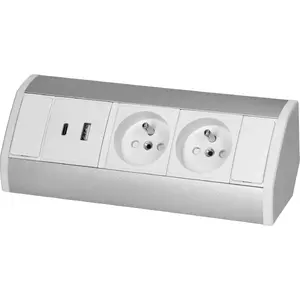 Furniture power outlet ORNO ON-9039/W-G 2×2P+Z socket with 2×USB (A+C, 2.4A), white-silver
