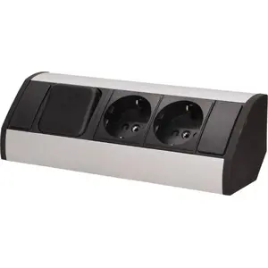 Furniture power outlet ORNO OR-GM-9002/B-G(GS) — 2x 2P+Z Schuko sockets with switches, black-silver