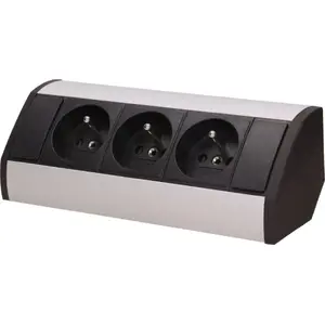 Встраиваемая розетка ORNO OR-GM-9001/B-G — 3x 2P+PE мебельная, черно‑серебристая