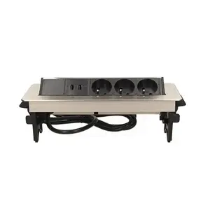 Iebūvējama galdvirsmas kontaktligzda ORNO OR-AE-1364 — 3×250V, niķelēts korpuss, 2×USB lādētājs, 1,8 m kabelis