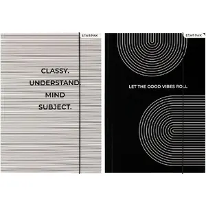 Document folder with elastic strap STARPAK A4 Black & White — A4 document organizer