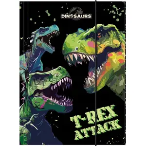 Document folder with elastic, Derform TGA4DN20 — A4 size, 20 sheets capacity, dinosaur print