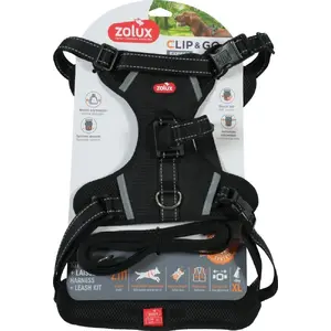 ZOLUX dog harness and leash set CLIP&GO XL black — size XL, harness + leash