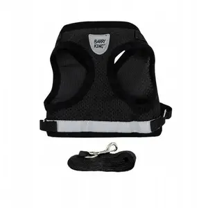 Dog harness and leash set Barry King BK-15808, black polyester, size M, reflective elements