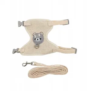 Leash and Harness Set for Dog/Cat by barry king, Cream White, Polyester/Cotton, Leash Length 1.2m, Size S