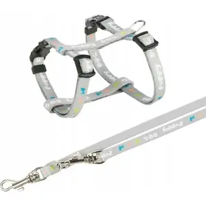 Puppy Harness and Leash Set Trixie Junior, woven fabric tape 27–45 cm/10 mm harness, 2.00 m leash, light gray