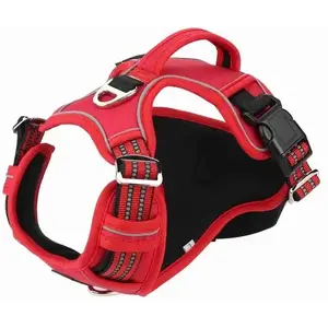 Dog harness Ikonka BK-18621, red Oxford fabric, size M — neck 39–55 cm, chest 40–72 cm