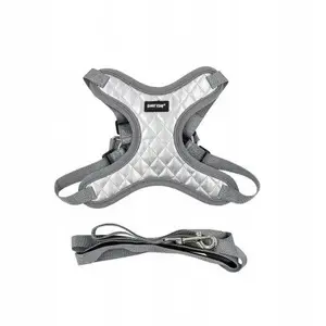 Dog harness and leash set PETSTORY size L, silver, nylon/PU, leash length 1.45 m