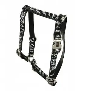 Dog harness Barry King M 16 mm — neck 30–50 cm, chest 40–70 cm, black zebra leather with nickel fittings