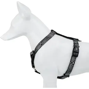 Dog harness barry king BK-18821, black-white zebra pattern, polypropylene webbing 16 mm, size 30–60 cm