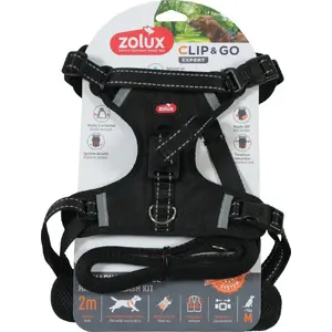 Dog harness and leash set Kontext CLIP and GO M black — harness size M, matching leash