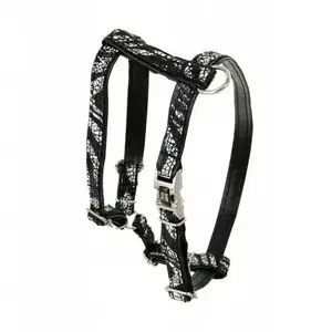 Pet harness Barry King Equilibre leather with nickel fittings, Black Zebra pattern, size S (13 mm, neck 25–40 cm, chest 35–50 cm)