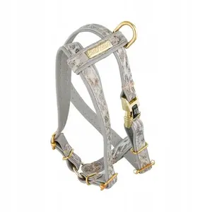Dog harness barry king Wild Snow Leopard, grey leather with brass fittings, size M (strap 16 mm) neck 30–50 cm chest 40–70 cm