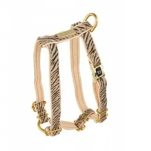Dog Harness barry king Wild Tiger beige leather with brass fittings size M 16 mm strap neck 30–50 cm chest 40–70 cm
