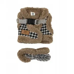 Dog harness and leash set barry king BK-15780, brown, polyester/cotton, size L, insulated