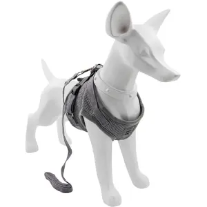 Dog harness and leash set Barry King BK-15801, grey polyester, size XS, reflective elements