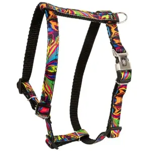 Dog harness DINO Picasso pattern, polypropylene webbing 16 mm, adjustable 30–60 cm, black