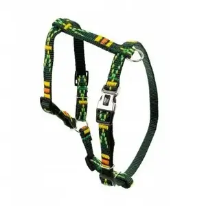 Dog harness Barry King BK-18796, green ethnic pattern, polypropylene webbing 20mm, size 50–80 cm
