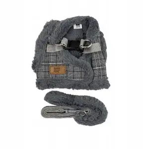 Dog Harness and Leash Set Barry King BK-15777, size L, gray, polyester/cotton, insulated