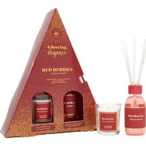 Scent diffuser set Beliani Glowing Elegance — reed diffuser Red Fruits 95 ml + scented candle Red Fruits 120 g