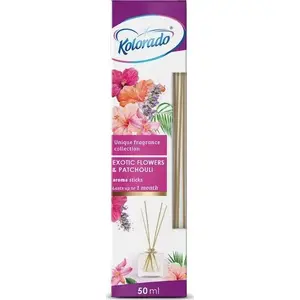 Scented Reed Diffuser Kolorado Aroma Sticks with 50 ml Fragrance Bottle – Exotic Flowers & Patchouli
