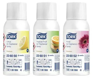 Аэрозольный освежитель воздуха Tork 236056 — белый, запах цитрус/цветы/фрукты, 75 мл (12 шт.)