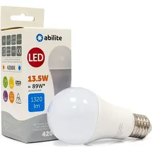 LED spuldze ABILITE A60 E27 13,5W 230V 1320 lm neitrāli balta matēta klasiskā