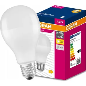 LED spuldze Osram VALUE E27 19W 2700K CLA150W — silti balta, klasiskā forma