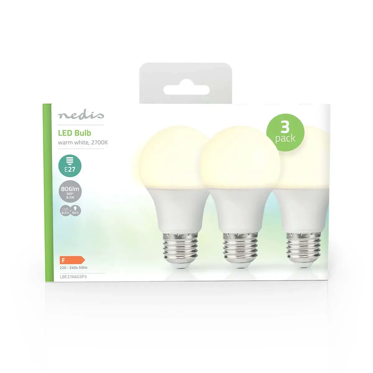 LED spuldze Nedis LBE27A602P3 E27 8.5W Photo 3