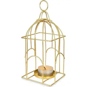 Metal tealight candle holder (birdcage design) by Home&Styling Collection, gold finish