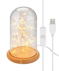 GOOBAY Glass Bell with Micro LED Light Chain, 50 warm-white LEDs, battery 5 V, 195 mm height