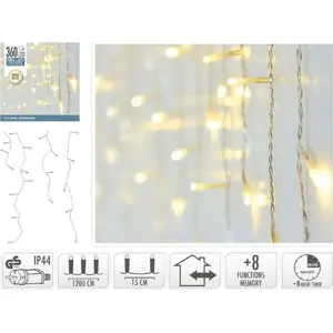 String Curtain Christmas Lights KOOPMAN HV818575 — 360 warm white LEDs, outdoor, transparent cable, controller with timer