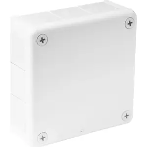 Iekārta kaste ViPlast 051-01, uz virsmas montējama, 12 ievedmales, izmēri 118×118×46 mm, balta, IP55, ieejas bez vītņojuma