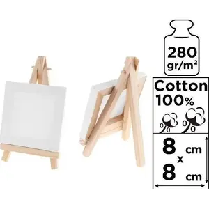 Canvas panel Memory Solution Podobrazie mini 8x8 cm 280 g/m² with easel — compact art panel for painting