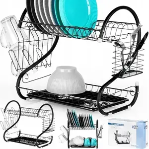 Dish Rack Vilde 2-Tier for Plates and Cutlery Black 52×24.5×38 cm