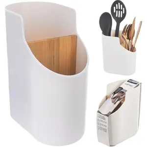 Cutlery Drainer Organizer ORION WHITNEY — white bamboo utensil holder, countertop stand