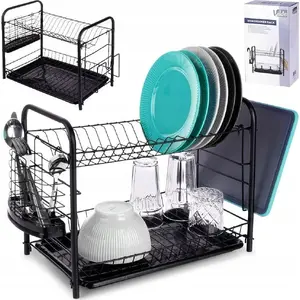 Dish drainer 2-tier Vilde black 51.5×24.5×33 cm, countertop drying rack