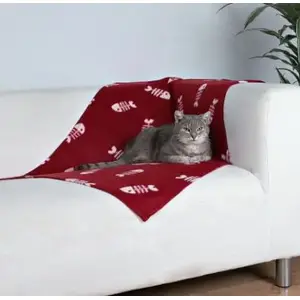 Pet blanket Trixie KOC 100x70 cm Bordo with white fish pattern