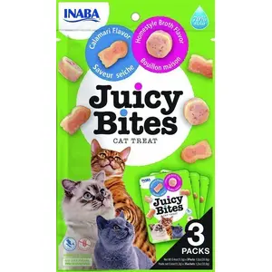 Mitrs kaķu kārums Inaba Foods JUICY BITES Vistas buljons ar kalmāru 3 x 11,3 g